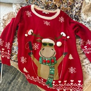 Cozy Holiday Reindeer Sweater in Red